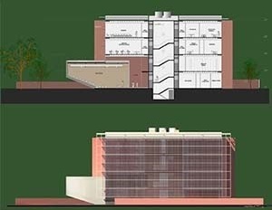 Corte longitudinal e fachada oeste<br />Imagem do autor do projeto 