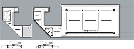 Planta nível 370,80 e 367,60 - Exposição permanente e apoios<br />Imagem dos autores do projeto 