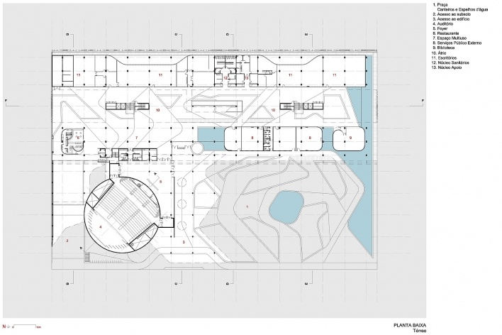 FHE – Fundação Habitacional do Exército, planta térreo. Escritório MGS – Macedo, Gomes & Sobreira<br />Desenho dos autores 
