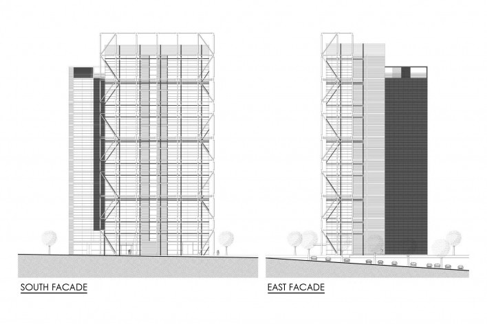 Tower Plaza. Elevação fachadas, Regino Cruz Arquitectos, Vila Nova de Gaia, Portugal