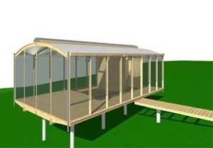 Cobertura em arco. Possibilidade construtivo do painel OSB<br />Imagem dos autores do projeto 