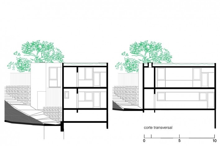 Casa da Lagoa, corte transversal, Florianópolis SC Brasil, 2019. Arquitetos Francisco Fanucci e Marcelo Ferraz / Brasil Arquitetura<br />Imagem divulgação  [Acervo Brasil Arquitetura]