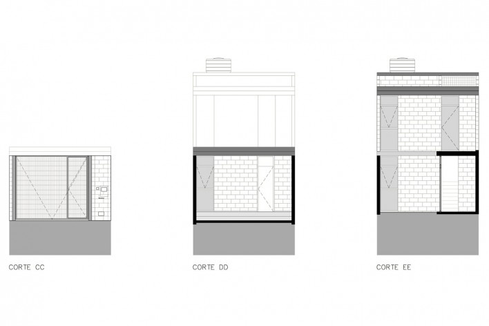 Casa Vila Matilde, cortes transversais <i>c, d, e</i>. Terra e Tuma arquitetos