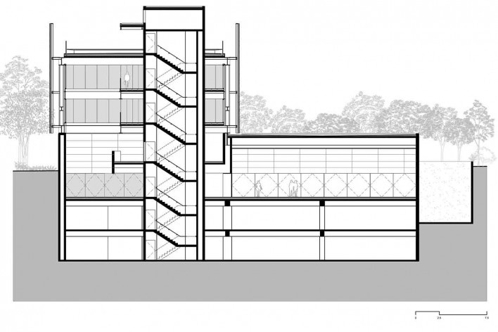 Nova sede da Confederação Nacional de Municípios – CNM, corte CC, Brasília DF, 2016. Arquitetos Luís Eduardo Loiola e Maria Cristina Motta / Mira Arquitetos<br />Desenho divulgação 