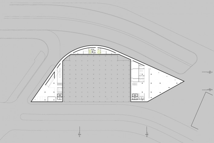 Concurso Anexo da Biblioteca Nacional, planta subsolo, Rio de Janeiro, 2º lugar, arquitetos Eduardo de Almeida, Helena Ayoub, Cesar Shundi Iwamizu<br />Imagem divulgação 