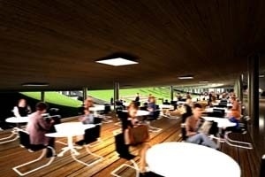 Vista interna da Praça de Alimentação<br />Imagem dos autores do projeto 
