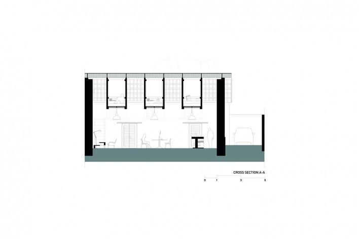 Casa de las Camas en el Aire, sección transversal AA, La Esperanza, Ibarra, Ecuador, 2017. Arquitectos David Barragán, Pascual Gangotena, Maríaluisa Borja y Esteban Benavides (autores) / Al Borde<br />Imagén divulgación / disclosure image  [Al Borde]