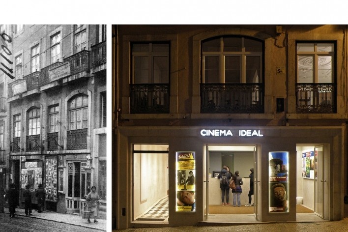 A entrada do Cinema Ideal em 1930 e após a intervenção<br />Foto Fernando Freire 