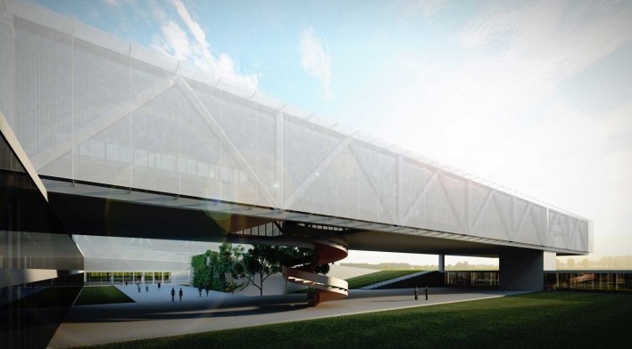 Concurso Sistema Fecomércio‐RS, vista interna do centro administrative. V.A. Arquitetura / Emerson Vidigal, 1º lugar, 2011