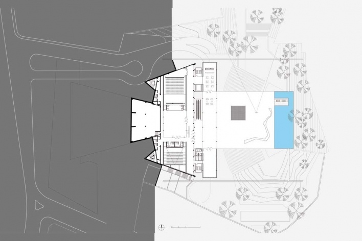 Complexo Teatro Castro Alves, planta piso -2 Sala Concerto. Conexão vertical de integração completa, Salvador, 5º lugar concurso. GrupoSP e Núcleo Arquitetura, 2010<br />Desenho escritório 