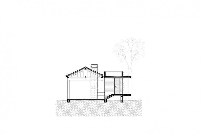 Casa Lutzenberger, corte do anexo. Reforma Kiefer arquitetos
