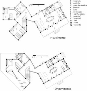 Planta casa 3 dormitórios - térreo e superior<br />Imagem dos autores do projeto 