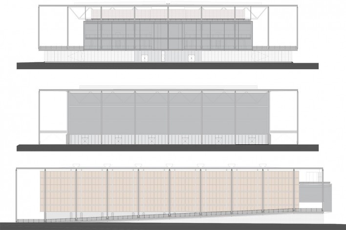 Arena da Juventude, elevações leste, oeste e sul, Parque Olímpico de Deodoro, Rio de Janeiro, RJ, Escritório Vigliecca & Associados<br />Imagem divulgação 