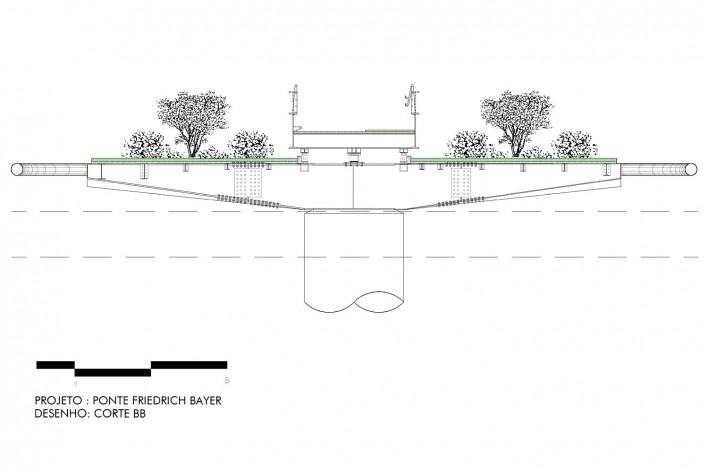 Bayer – Passarela sobre o Canal Guarapiranga, corte, São Paulo, 2013. Arquitetos Roberto Loeb e Luis Capote<br />Imagem divulgação 