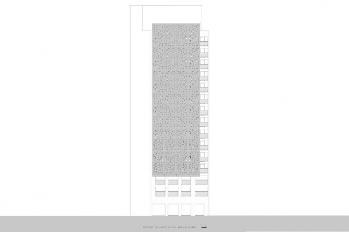 Modernização da Biblioteca Mario de Andrade, elevação edifício anexo. Piratininga Arquitetos Associados, 2010<br />Desenho escritório 