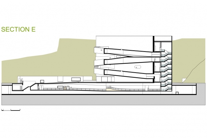 Sede da Fundação Iberê Camargo, corte E. Arquiteto Álvaro Siza, 2008<br />Desenho escritório 