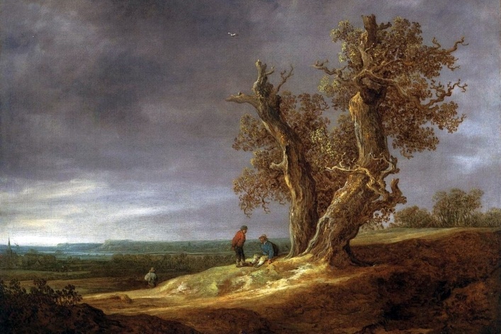 Paisagem com dois carvalhos, detalhe, 1641<br />Jan van Goyen 