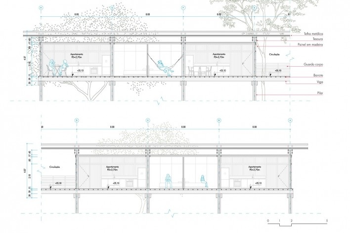 Habitação social na Amazônia, corte ampliado do módulo habitação, Manaus AM, 2020. Arquiteta Danielle Khoury Gregorio<br />Imagem divulgação  [Acervo Danielle Khoury Gregorio]