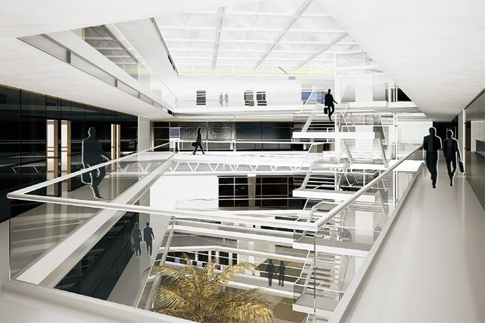 Centro de Referência em Empreendedorismo do Sebrae-MG, iluminação natural difusa, 3º lugar. Arquiteto Enrique Hugo Brena, 2008<br />Desenho escritório 