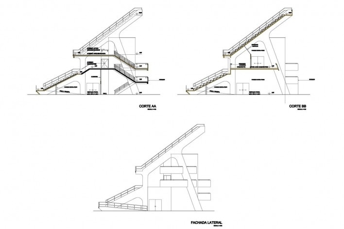 Arquibancada pequena - cortes e fachada lateral [Desenho do escritório]