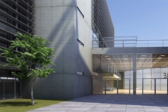 Centro de Referência em Empreendedorismo do Sebrae-MG, praça pátio, 2º lugar. Arquiteto Francisco Spadoni, 2008<br />Desenho escritório 