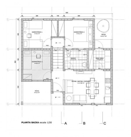 Planta Baixa. Concurso Habitação para Todos CDHU.Casas escalonadas-Menção honrosa.<br />Autores do projeto  [escritorio premiado]