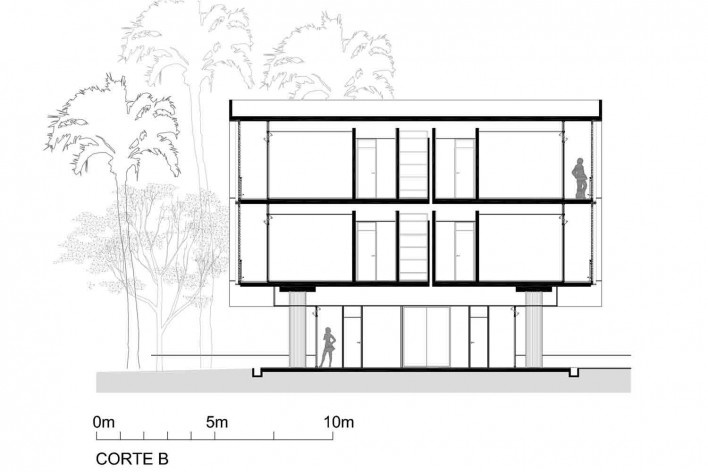 Dormitórios e alojamentos para professores e estudantes, corte, Miraflores, Panamá, 2014. Sic Arquitetura<br />Imagem divulgação 