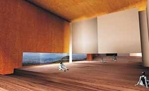Sede do Grupo Corpo, vista do Estúdio A, aberto para a paisagem externa das montanhas<br />Imagem dos autores do projeto 