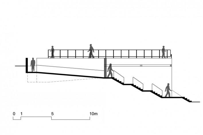 Bar/pool/gallery, longitudinal section, stairs. BCMF arquitetos + MACh arquitetos