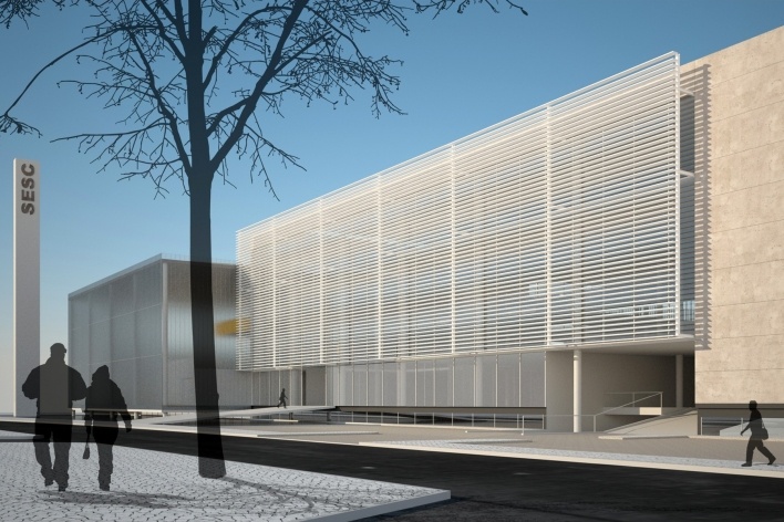 Concurso de Propostas Arquitetônicas para o futuro SESC Guarulhos, 4º lugar. Escritório Libeskind Llovet Arquitetos<br />Desenho do escritório 