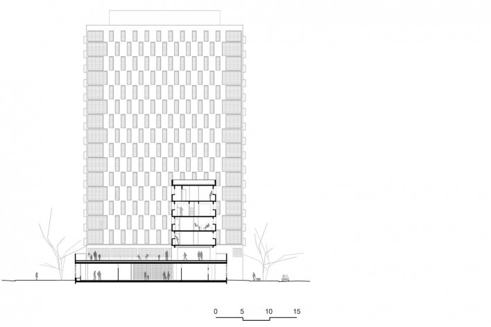 Corte transversal, conjunto habitacional do Jardim Edite<br />Desenho MMBB & H+F 