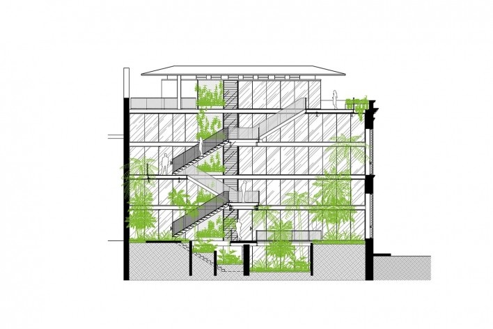 Casarão da Inovação Cassina, corte longitudinal, Manaus AM Brasil, 2020. Arquiteto Laurent Troost / Laurent Troost Architectures<br />Imagem divulgação  [Laurent Troost Architectures]