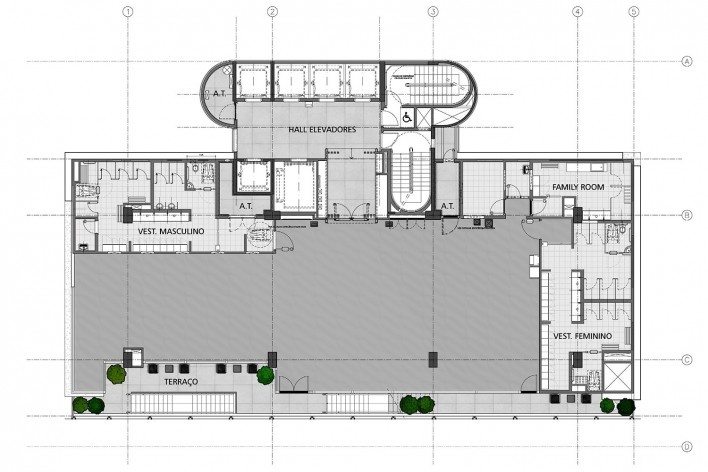 Sesc Avenida Paulista, planta 8º pavimento - atividades esportivas, escritório Königsberger Vannucchi, 2018<br />Imagem divulgação  [Königsberger Vannucchi Arquitetos Associados]