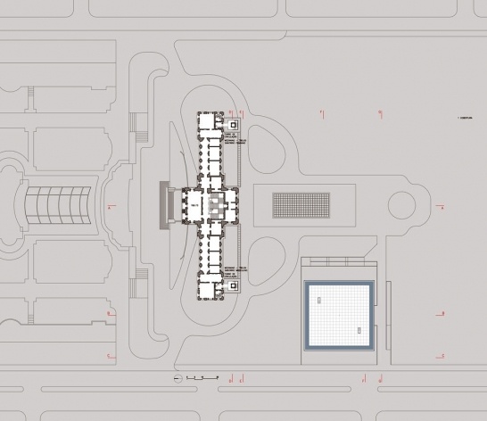 Ampliação do Museu Paulista da USP (Museu do Ipiranga), planta cobertura. Arquitetos Eduardo Colonelli e Silvio Oksman, 2008<br />Imagem escritório 
