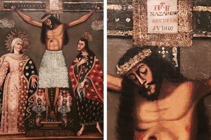 Anônimo Cuzqueño, Cristo de los temblores, 1750-1780 (à direita, detalhe)<br />Foto José Lira 