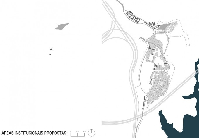 Diagrama de projeto. Áreas institucionais propostas. Projeto de Urbanização Integrada<br />Fonte Boldarini Arquitetos Associados 