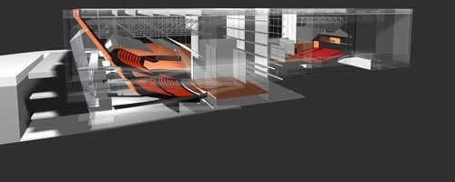 Perspectiva teatros 1, 2 e conexões<br />Imagem do autor do projeto 