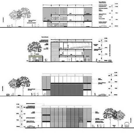 Corte AA (longitudinal) e corte BB (transversal) / Fachadas Norte e Sul<br />Imagem do autor do projeto 