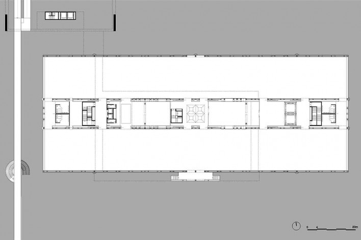 Museu Nacional dos Coches, planta do primeiro pavimento do pavilhão principal (exposição), Lisboa. Arquiteto Paulo Mendes da Rocha, MMBB arquitetos e Bak Gordon arquitetos<br />Imagem divulgação 