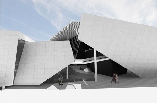 Perspectiva da entrada do foyer central<br />Imagem do autor do projeto 