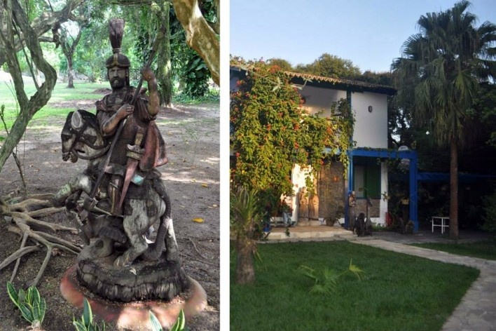 Sítio Alecrim, escultura de São Jorge e casa, Barra da Tijuca, Rio de Janeiro<br />Foto Celso Brando 
