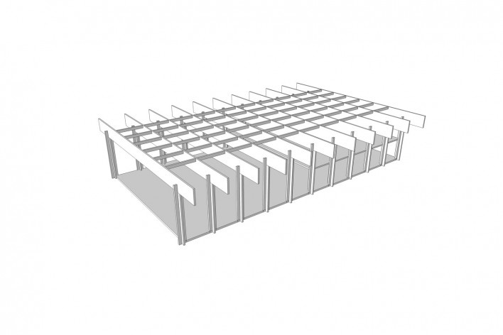 Saint Catherine’s College, estrutura do auditório, Oxford, Inglaterra, 1959-1964, arquiteto Arne Jacobsen<br />Modelo tridimensional de Edson Mahfuz e Ana Karina Christ 