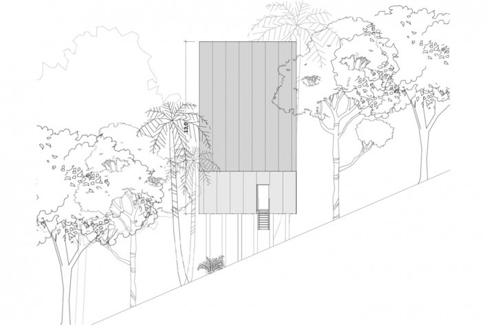 Monkey House, elevação lateral, Paraty RJ Brasil, 2020. Arquiteto Marko Brajovic / Atelier Marko Brajovic<br />Imagem divulgação/ disclosure image  [Atelier Marko Brajovic]