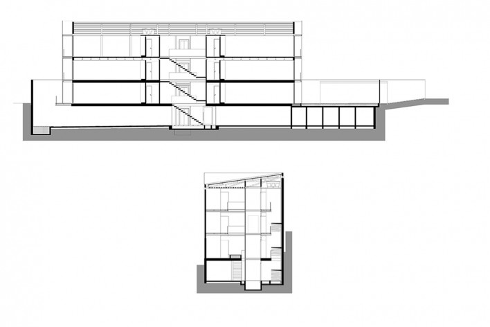 Edifício Girassol, cortes aa e bb, São Paulo SP Brasil, 2016. Arquitetos Henrique Reinach e Maurício Mendonça/ Reinach Mendonça Arquitetos Associados