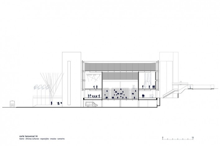Sesc Limeira, corte transversal, 2017. Arquitetos Alvaro Puntoni, João Sodré, José Paulo Gouvêa e Pedro Mendes da Rocha / Grupo SP + JPG.ARQ + Pedro Mendes da Rocha