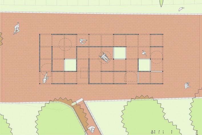 Readequação do Parque Municipal Raul Seixas, planta labirinto lúdico, São Paulo SP Brasil, 2019. Secretaria do Verde e Meio Ambiente – Departamento de Implantação, Projetos e Obras/ Secretaria Municipal da Pessoa com Deficiência<br />Imagem divulgação  [SVMA/ SMPED]