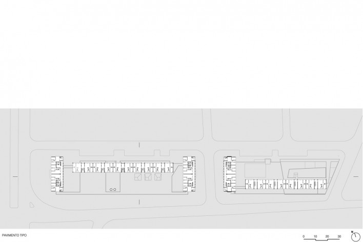 Planta pavimento tipo, conjunto habitacional do Jardim Edite<br />Desenho MMBB & H+F 