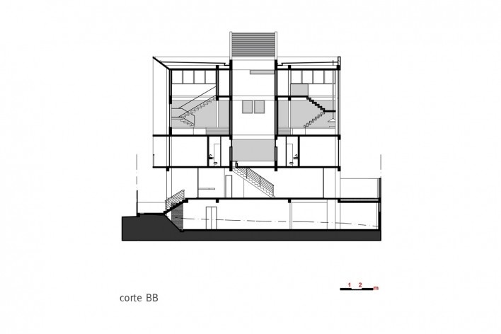 Estúdios Ouro Preto, corte BB, Sete Lagoas MG Brasil, 2016. Arquitetos Carlos Alberto Maciel e Ulisses Mikhail Jardim Itokawa / Arquitetos Associados<br />Imagem divulgação  [Acervo Arquitetos Associados]