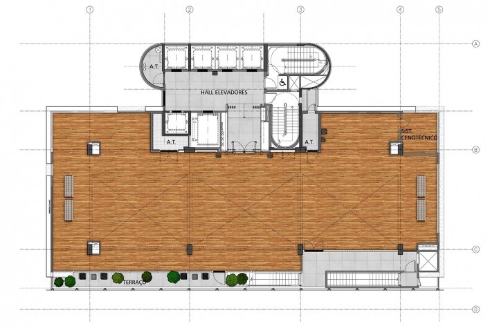 Sesc Avenida Paulista, planta 11º pavimento - uso programático, escritório Königsberger Vannucchi, 2018<br />Imagem divulgação  [Königsberger Vannucchi Arquitetos Associados]