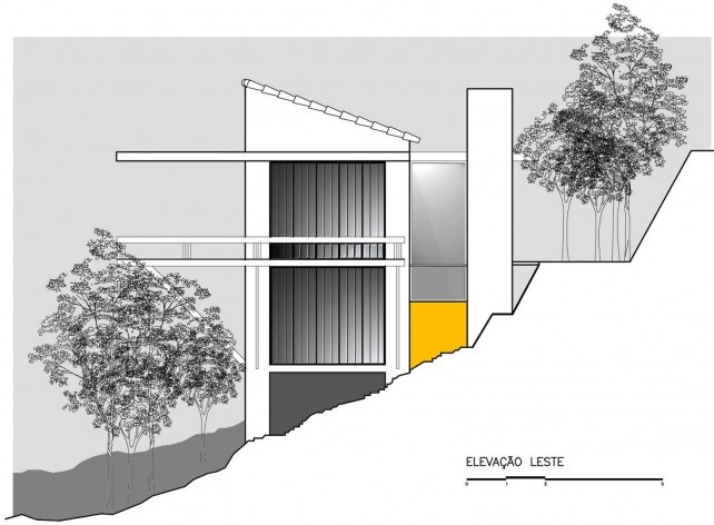 Elevação Leste. Residência Vianna Peres/ Ubatuba, SP – Arq. Fernando Vianna Peres